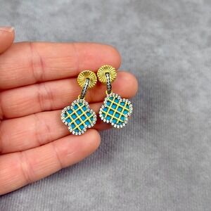 Freida Rothman 14K over Sterling Turquoise Criss Cross Clover Dangle Earrings